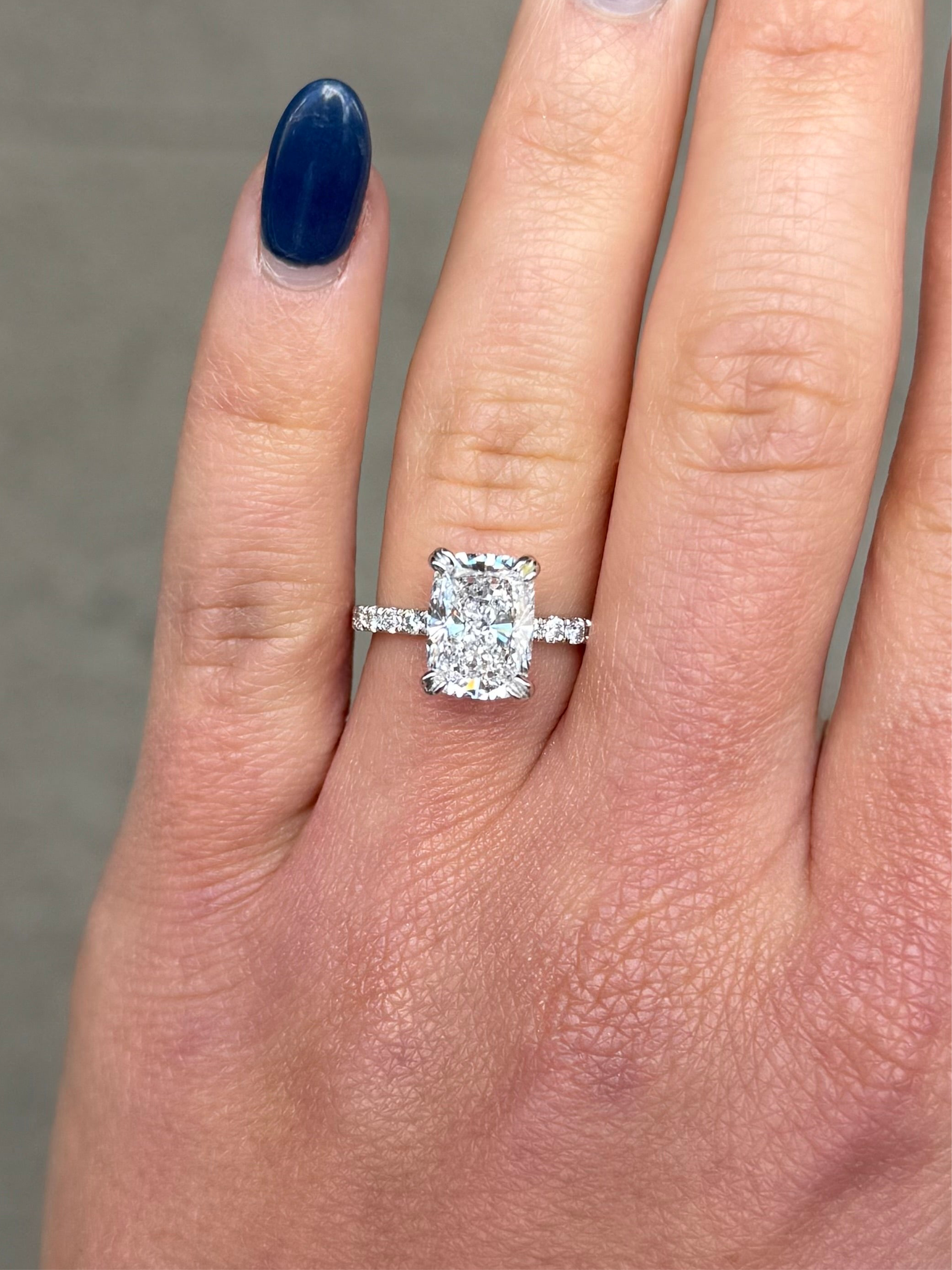 Ladies Lab Grown Radiant Center Under Halo Engagement Ring