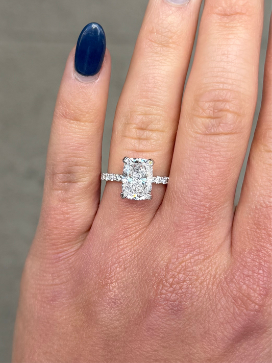 Ladies Lab Grown Radiant Center Under Halo Engagement Ring
