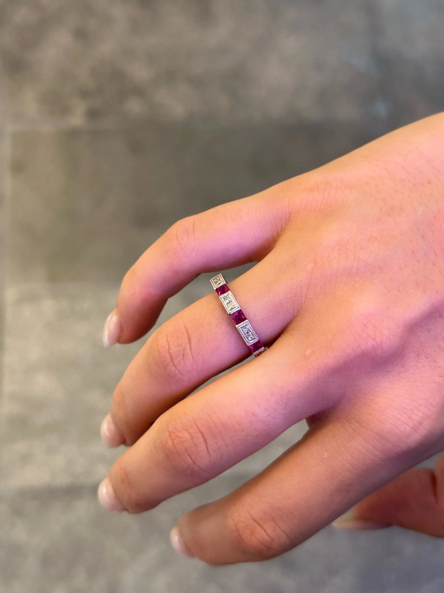 Ladies Ruby and Princess Cut Diamond Band