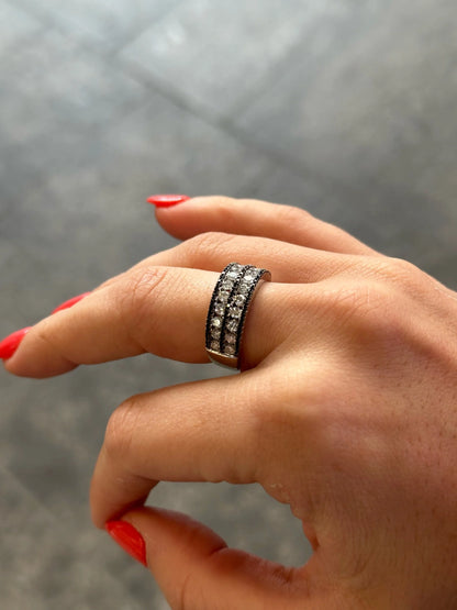 Ladies Two Row Black Diamond and Round Diamond Ring