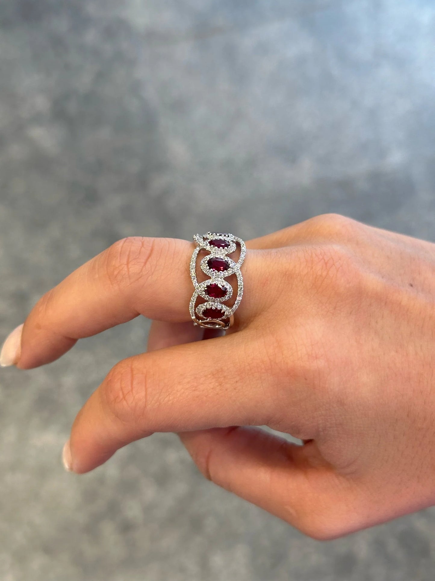 Ladies Ruby and Round Diamond Fancy Wide Ring