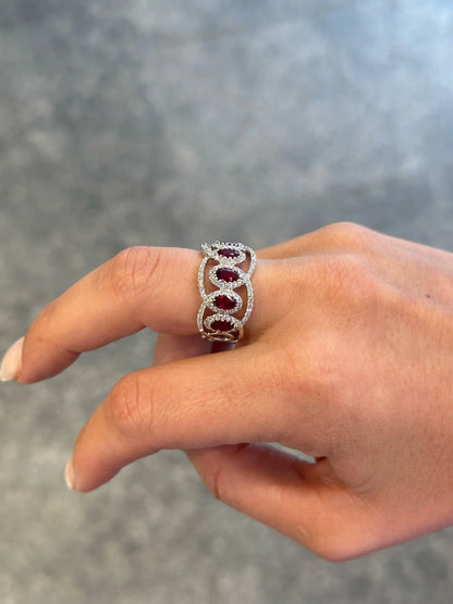 Ladies Ruby and Round Diamond Fancy Wide Ring