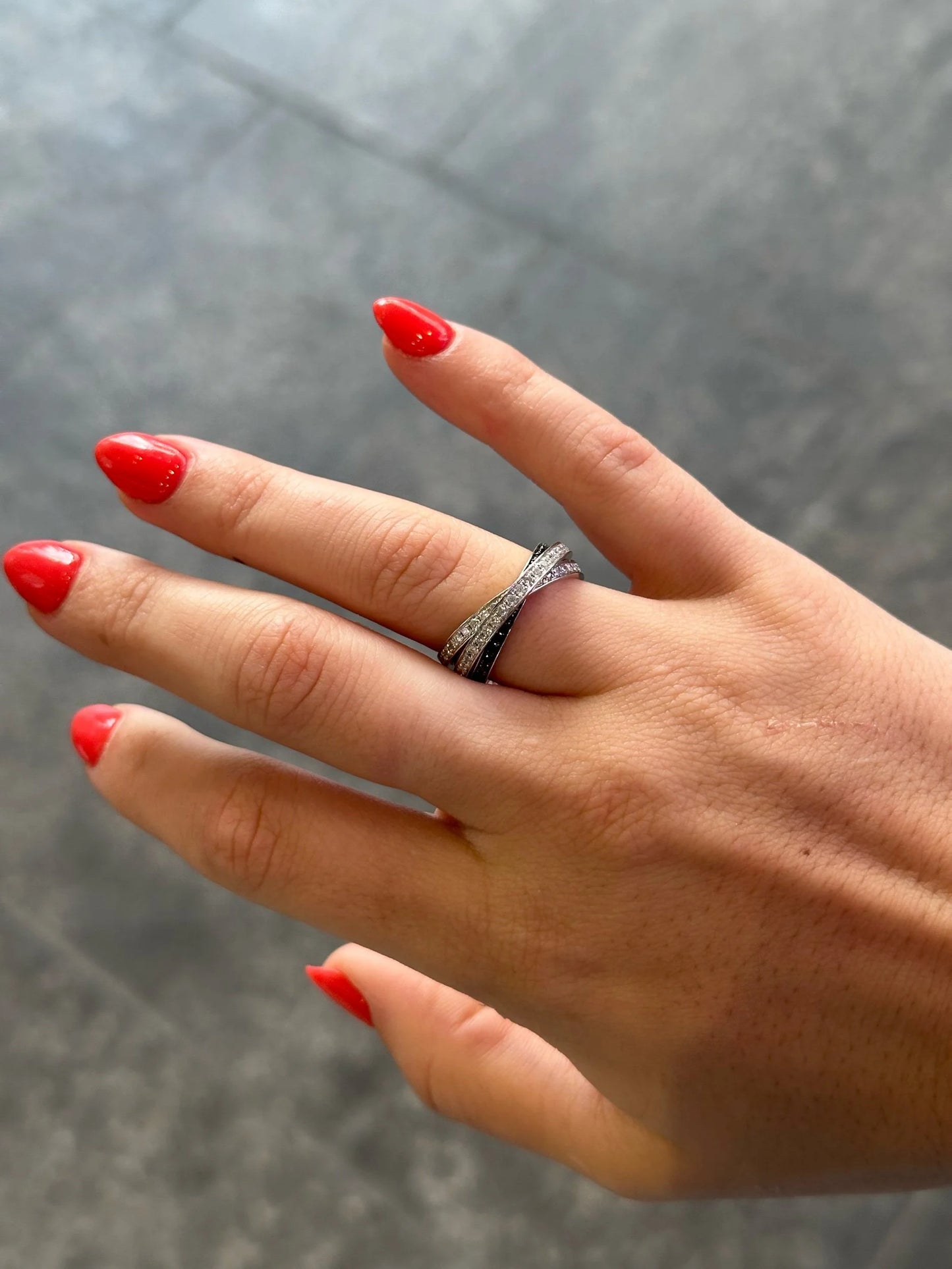 Ladies Three Eternity Black Diamond and Round Diamond Ring