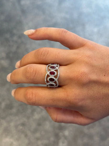 Ladies Ruby and Round Diamond Fancy Wide Ring
