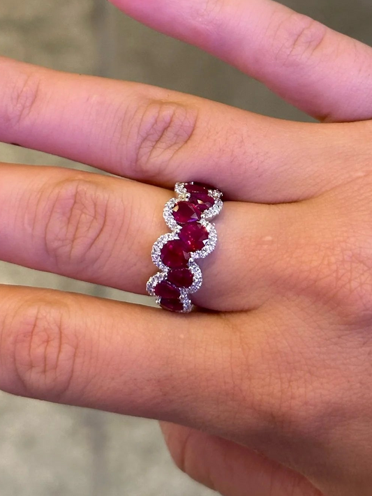 Ladies Pear Shaped Ruby and Round Diamond Ring