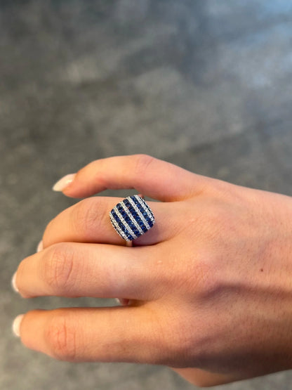 Ladies Square Stripped Sapphire and Round Diamond Ring