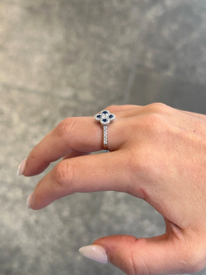 Ladies Four Stone Sapphire and Round Diamond Ring