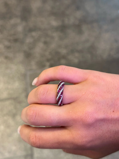 Ladies Swirl Ruby and Round Diamond Ring