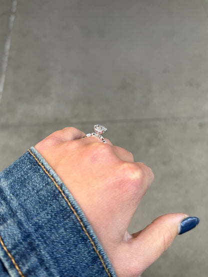 Ladies Lab Grown Oval Center Marquise Shank and Under Halo Engagement Ring