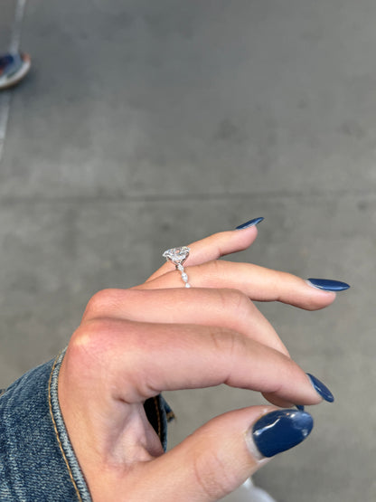 Ladies Lab Grown Oval Center Marquise Shank and Under Halo Engagement Ring