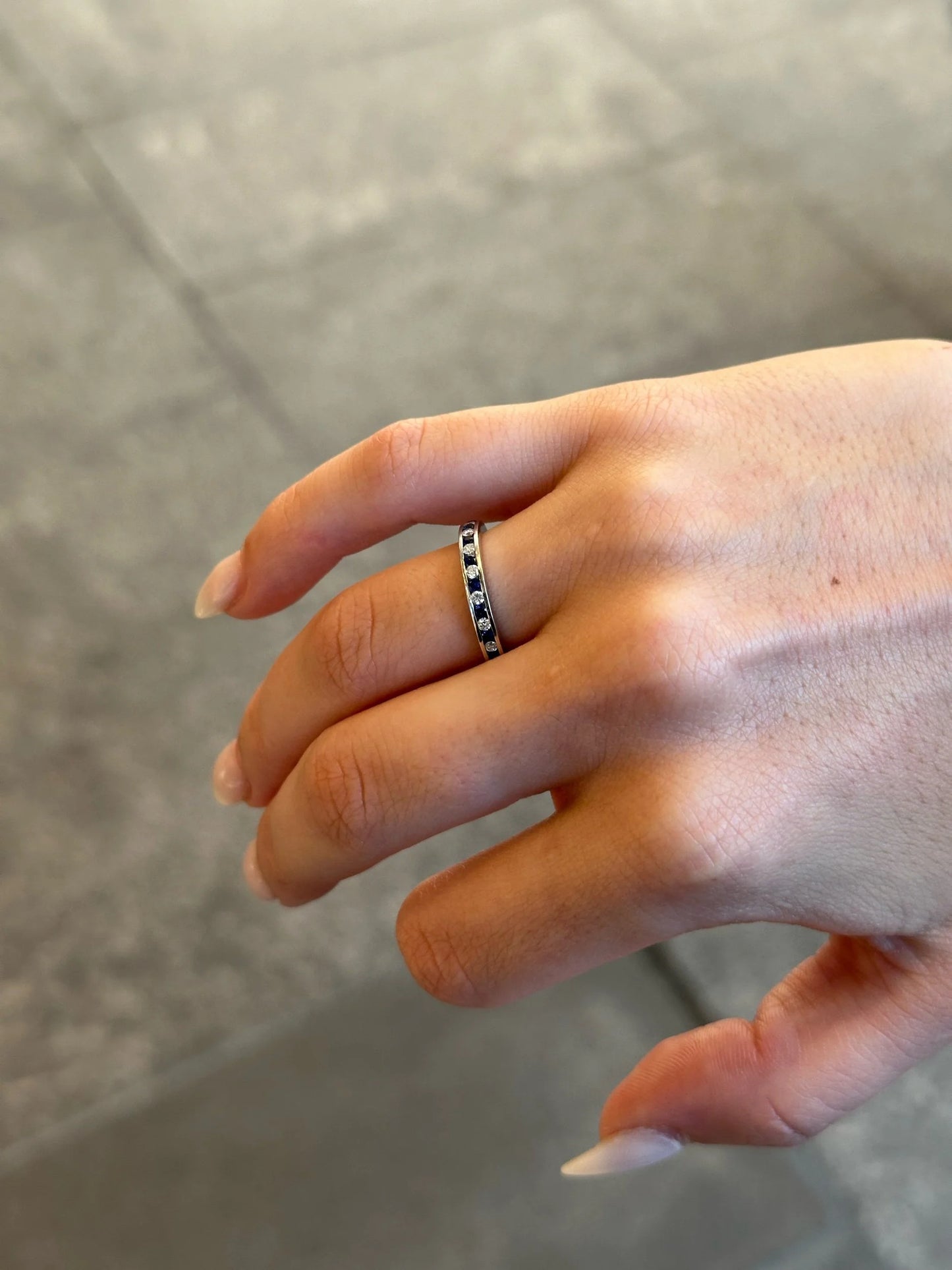 Ladies Channel Set Alternating Sapphire Stone and Round Diamond Eternity Band