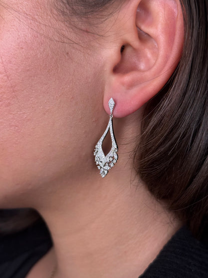 Ladies Round Diamond and Marquise Dangling Earring