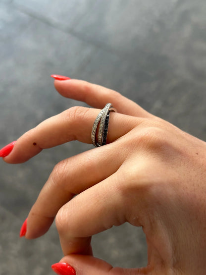 Ladies Three Eternity Black Diamond and Round Diamond Ring