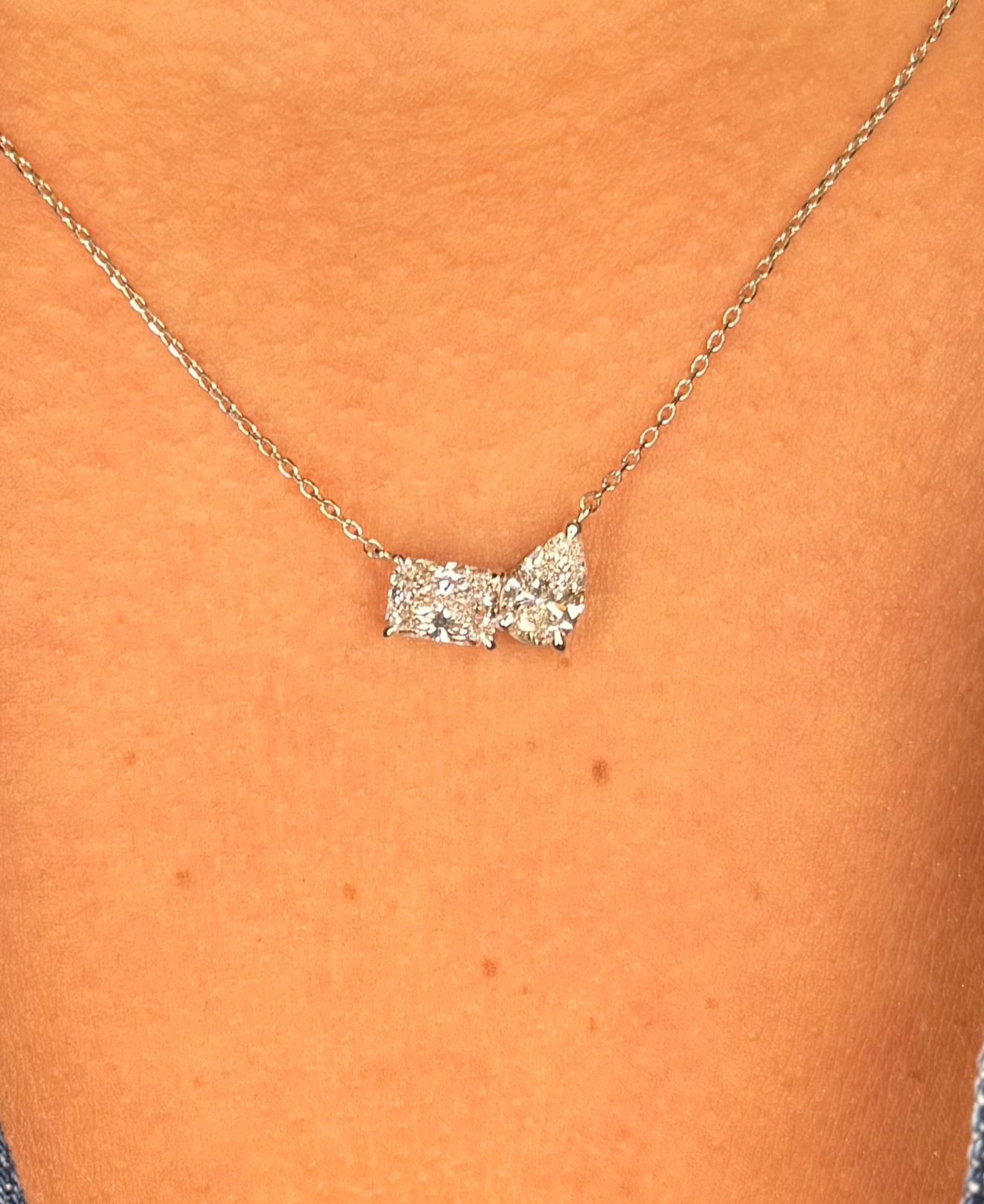 Ladies Lab Grown Radiant and Pear Diamond Necklace