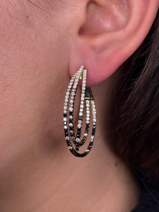 Ladies 3 Row Black and Champagne Oval Hoops