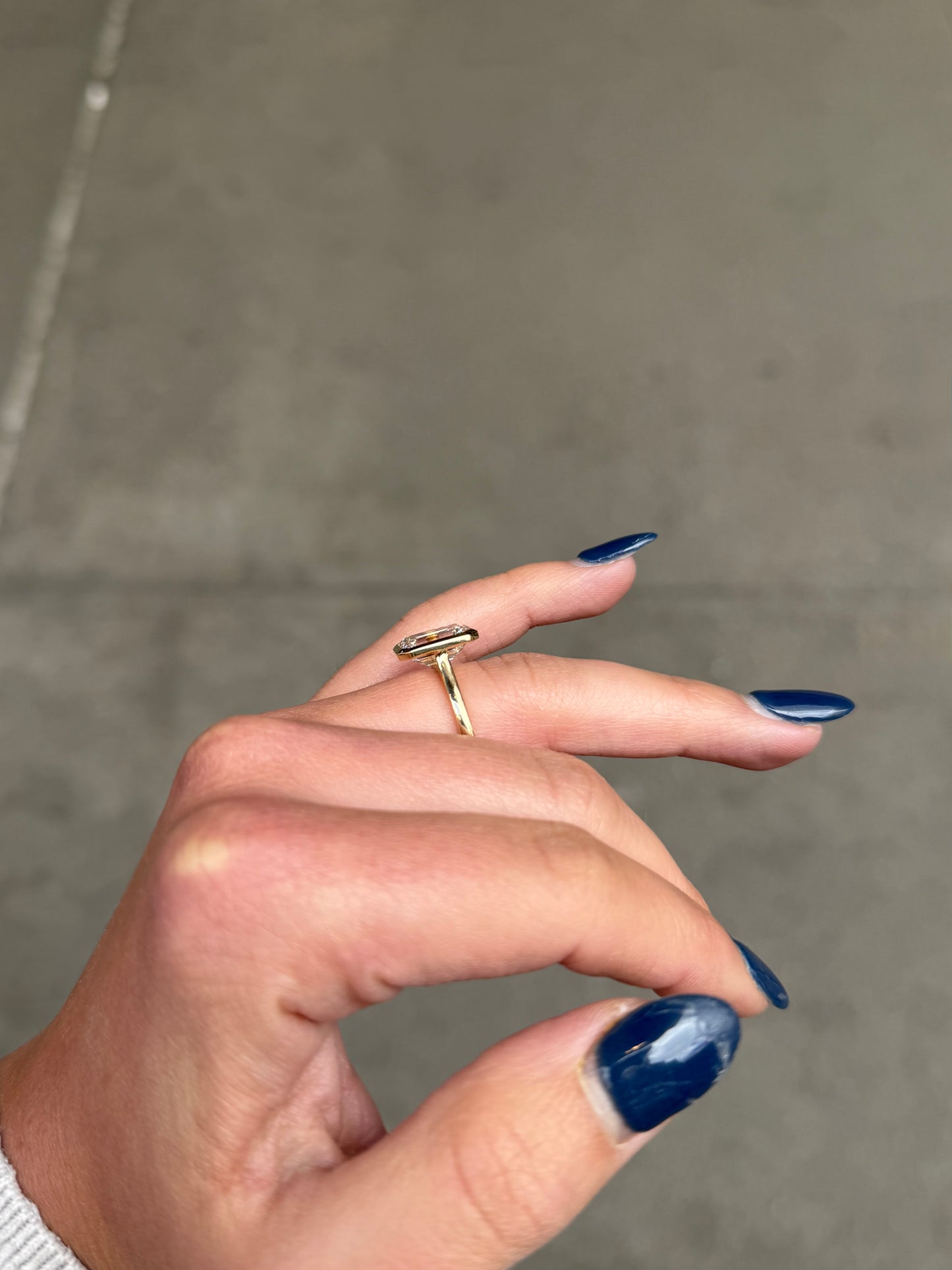 Ladies Lab Grown Emerald Bezel Engagement Ring