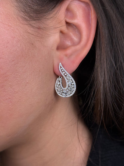 Ladies Baguette Pear and Round Diamond Hook Earring