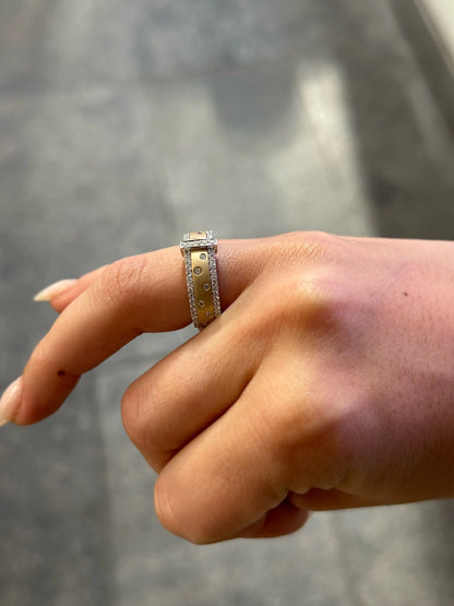 Ladies Matte Finish Pocodot Design and Two Rows of Round Diamond Ring