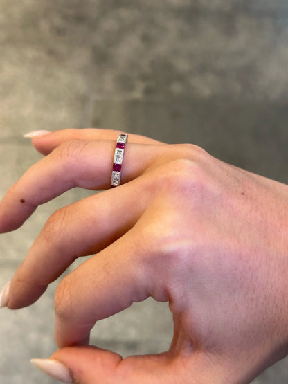 Ladies Ruby and Princess Cut Diamond Band