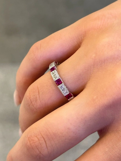 Ladies Ruby and Princess Cut Diamond Band