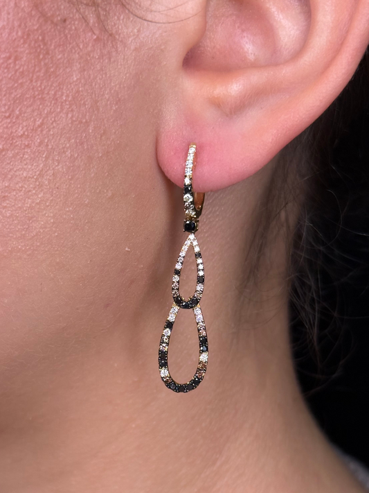 Ladies Double Oval Black and Champagne Diamond Earrings