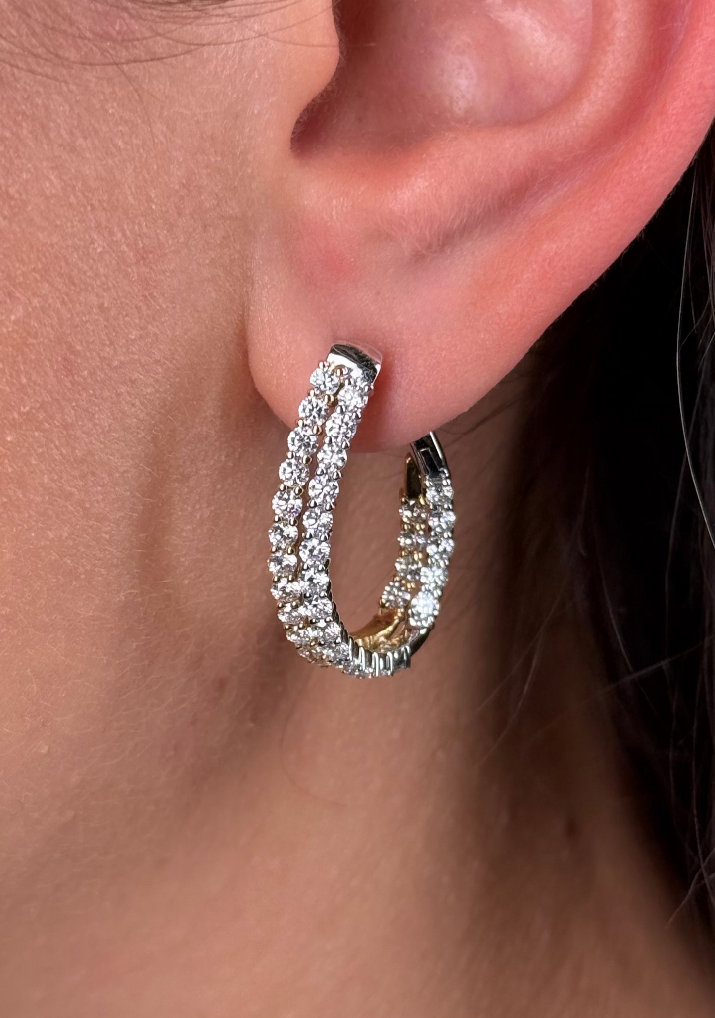 Ladies Two Tone Double Row Diamond Hoop