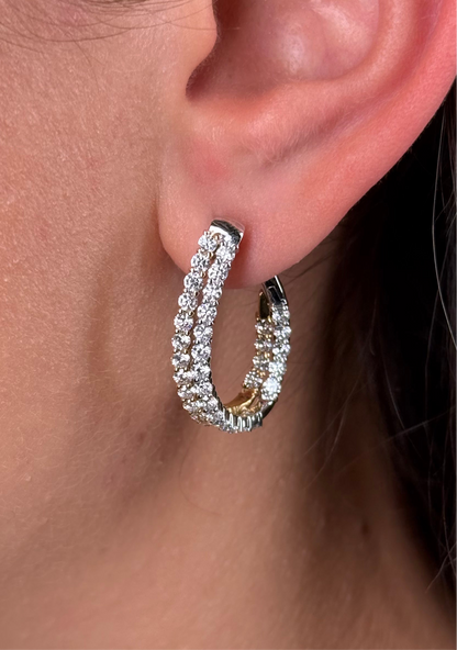 Ladies Two Tone Double Row Diamond Hoop