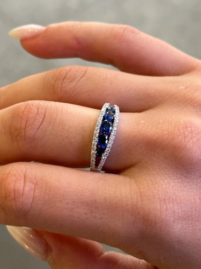 Ladies Graduated Sapphire Stone and Round Diamond Ring