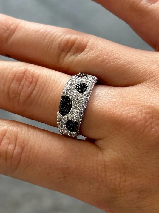 Ladies Spotted Pave Set Black Diamond and Round Diamond Ring