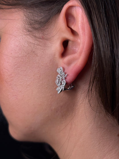 Ladies Baguette and Round Diamond Cluster Earring