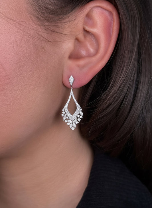 Ladies Round Diamond and Marquise Dangling Earring