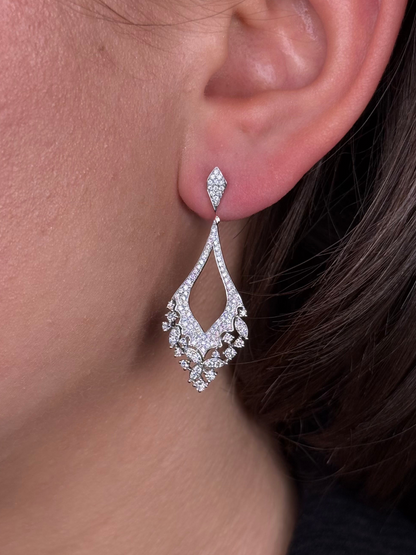 Ladies Round Diamond and Marquise Dangling Earring
