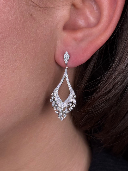 Ladies Round Diamond and Marquise Dangling Earring