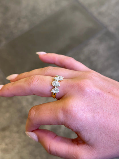 Ladies Five Pear Shaped Cluster Round Diamond Ring