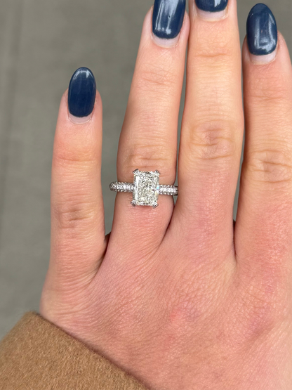 Ladies Radiant Engagement Ring with Under Halo