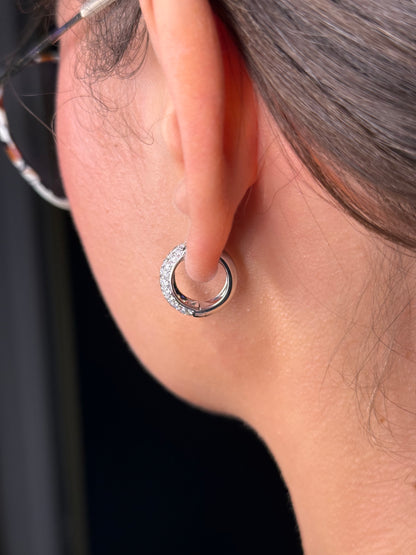Ladies Wide Pave Set Diamond Huggie Earring
