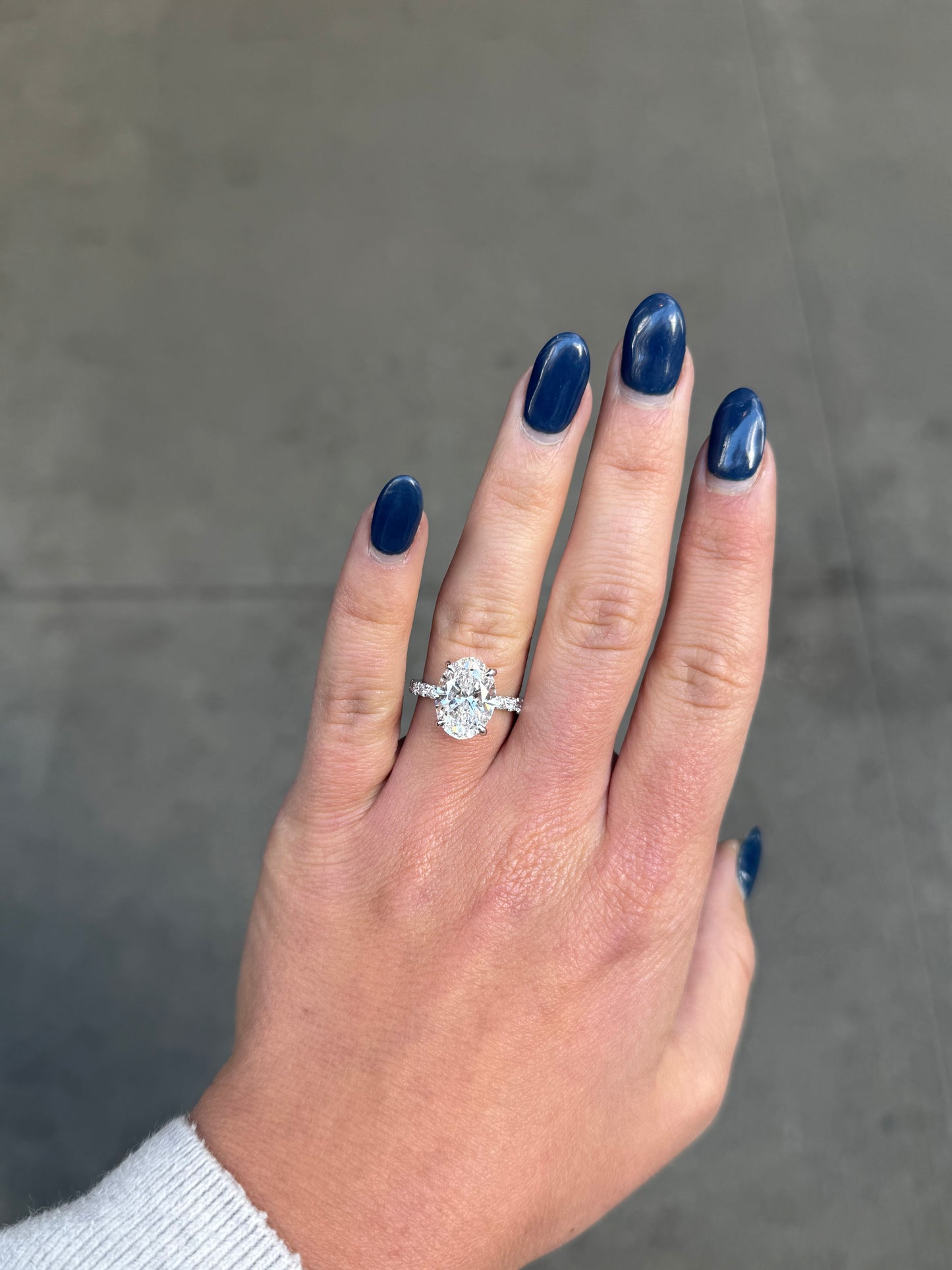 Ladies Lab Grown Oval Center Under Halo Engagement Ring