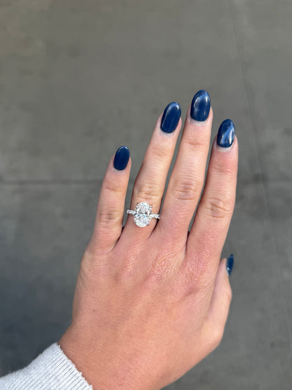 Ladies Lab Grown Oval Center Under Halo Engagement Ring