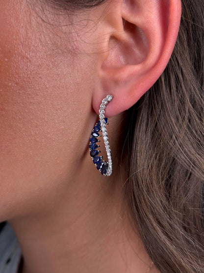 Ladies Sapphire and Diamond Elongated Wavy Hoop