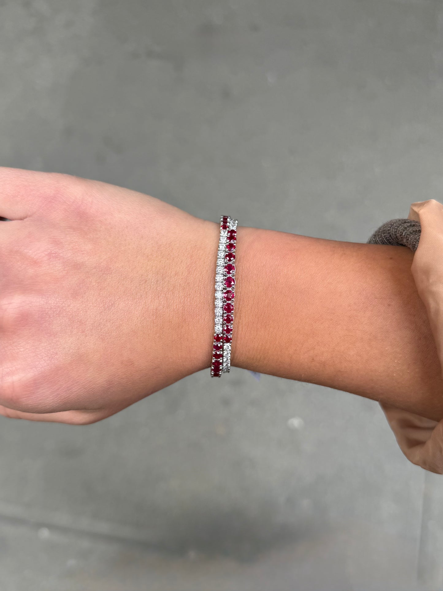 Ladies Double Row Graduated Ruby and Round Diamond Bracelet