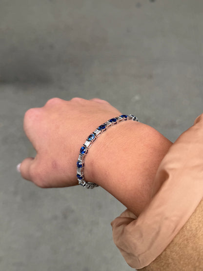 Ladies Alternating Sapphire and Baguette Diamond Bracelet