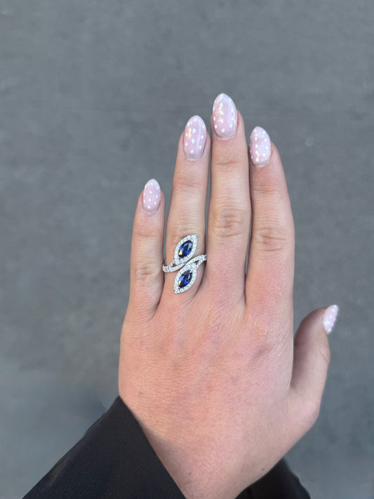 Ladies Marquise Sapphire and Round Diamond Cocktail Ring