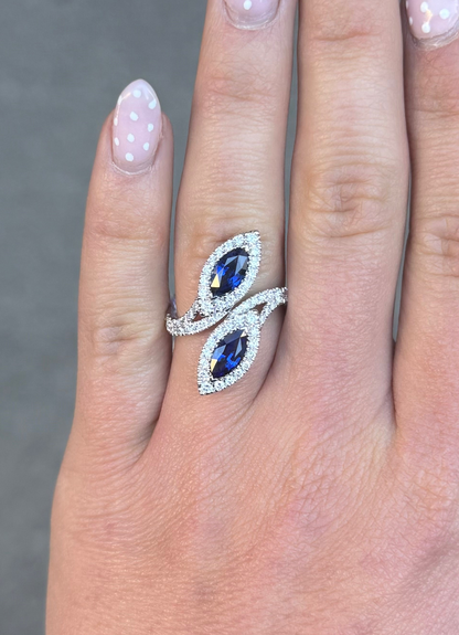 Ladies Marquise Sapphire and Round Diamond Cocktail Ring