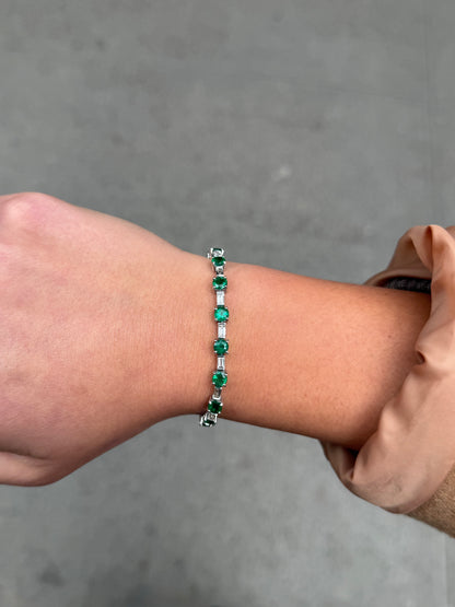 Ladies Alternating Emerald and Baguette Diamond Bracelet