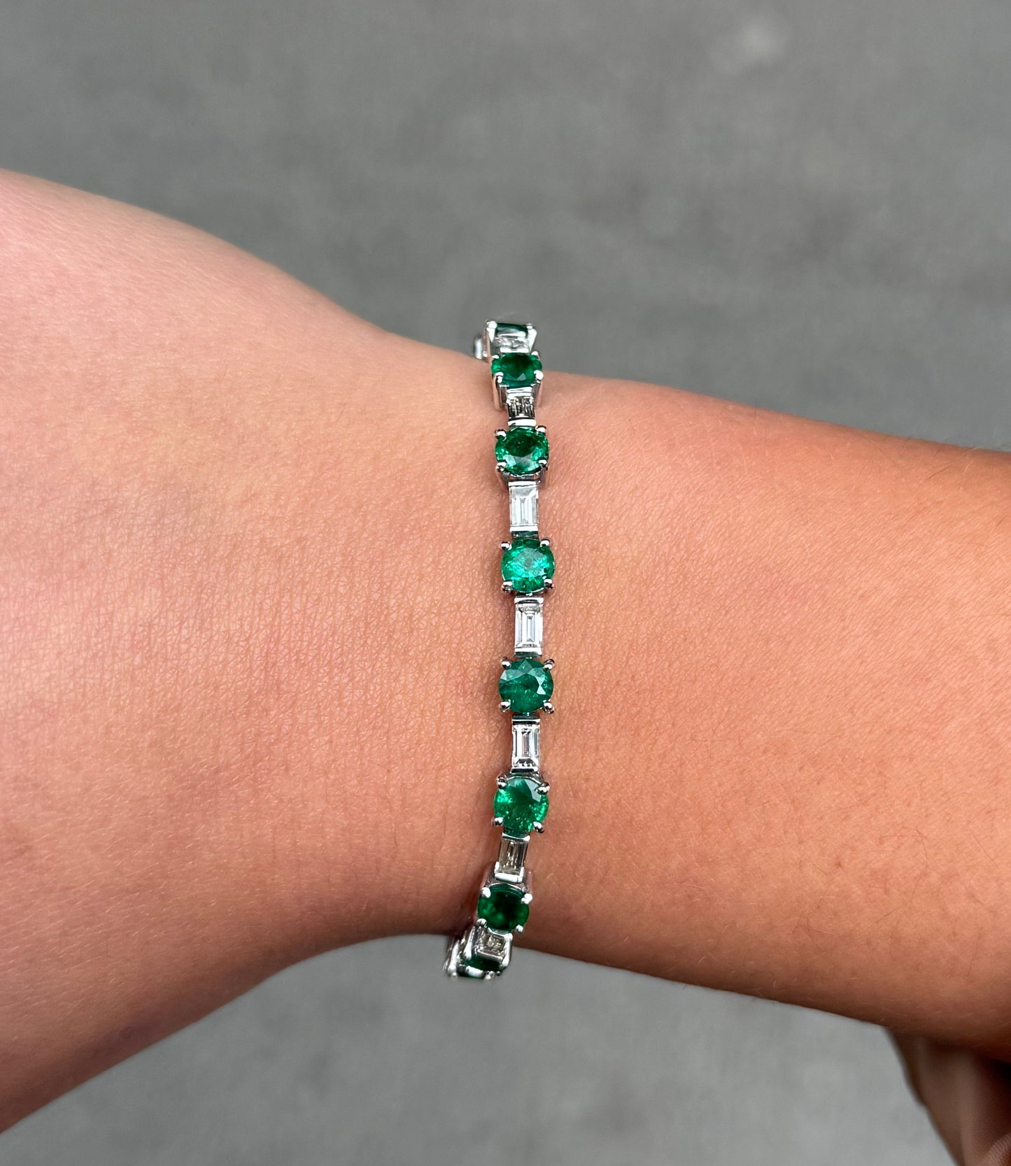 Ladies Alternating Emerald and Baguette Diamond Bracelet
