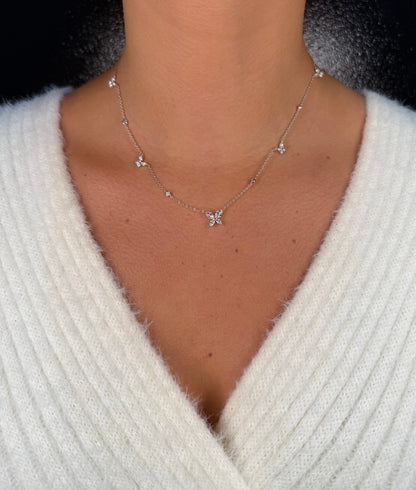 Ladies Alternating Round and Marquise Butterfly Necklace