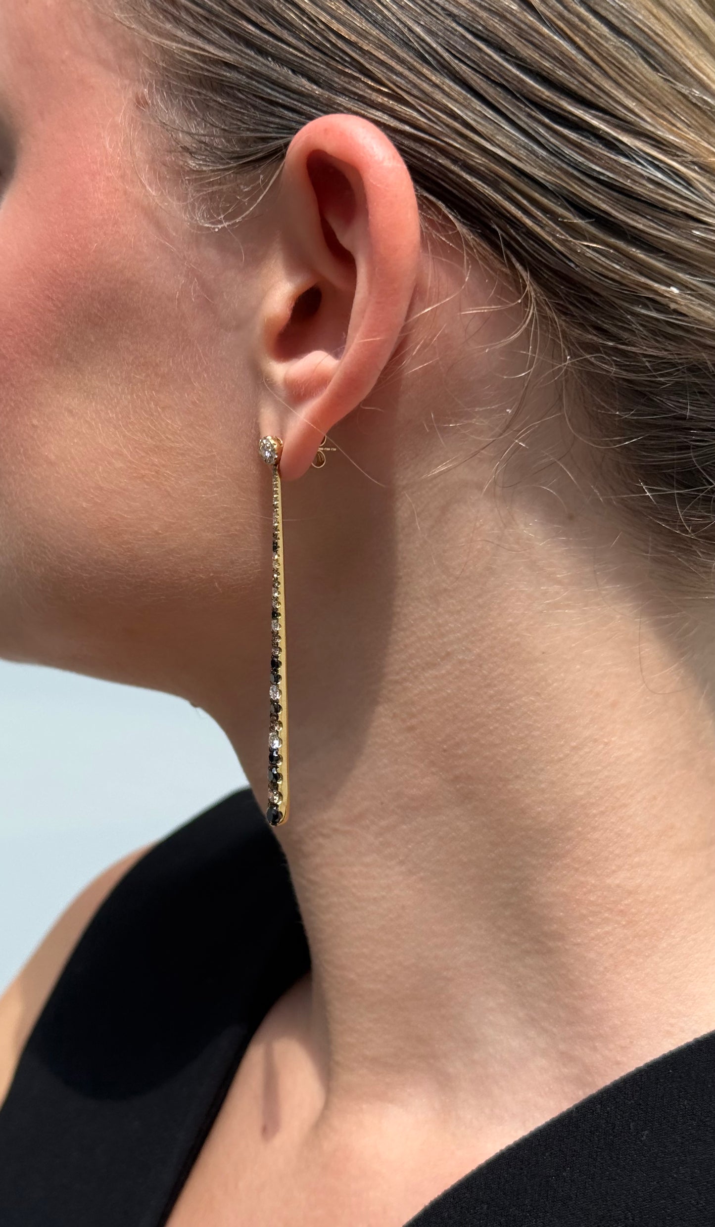Ladies Black and Champagne Diamond Long Dangling Earring