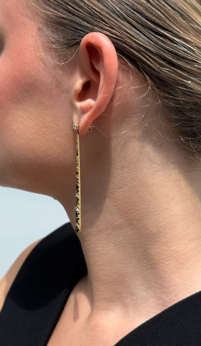 Ladies Black and Champagne Diamond Long Dangling Earring