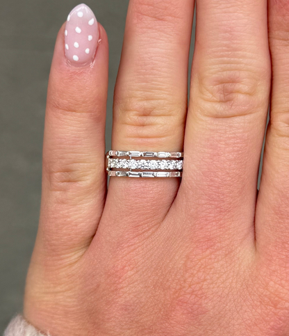 Ladies Multi-Row Baguette and Round Diamond Ring