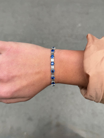 Ladies Alternating Sapphire and Baguette Diamond Bracelet